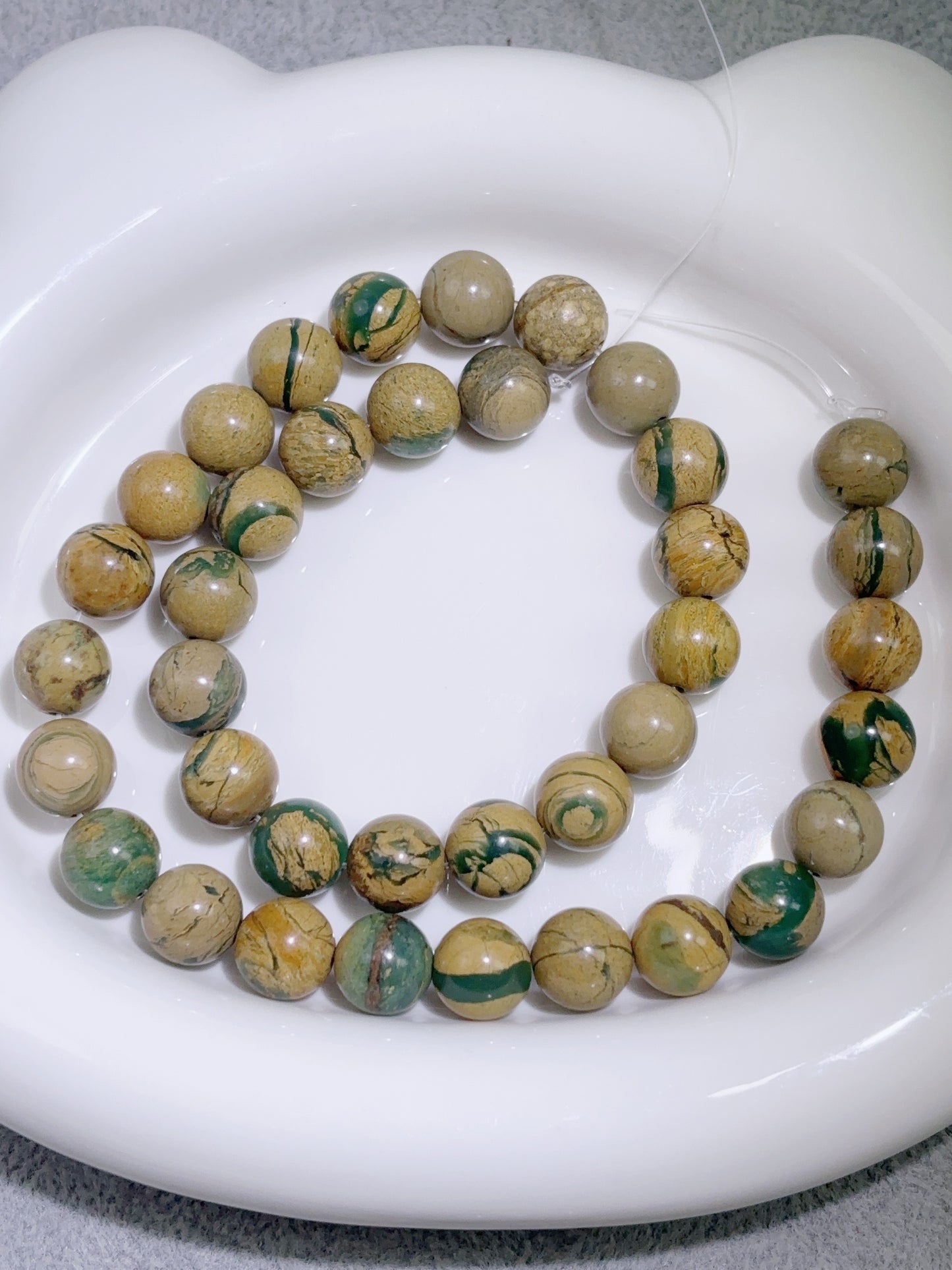 天然石連材-ビーズ-10 mm緑龍紋石