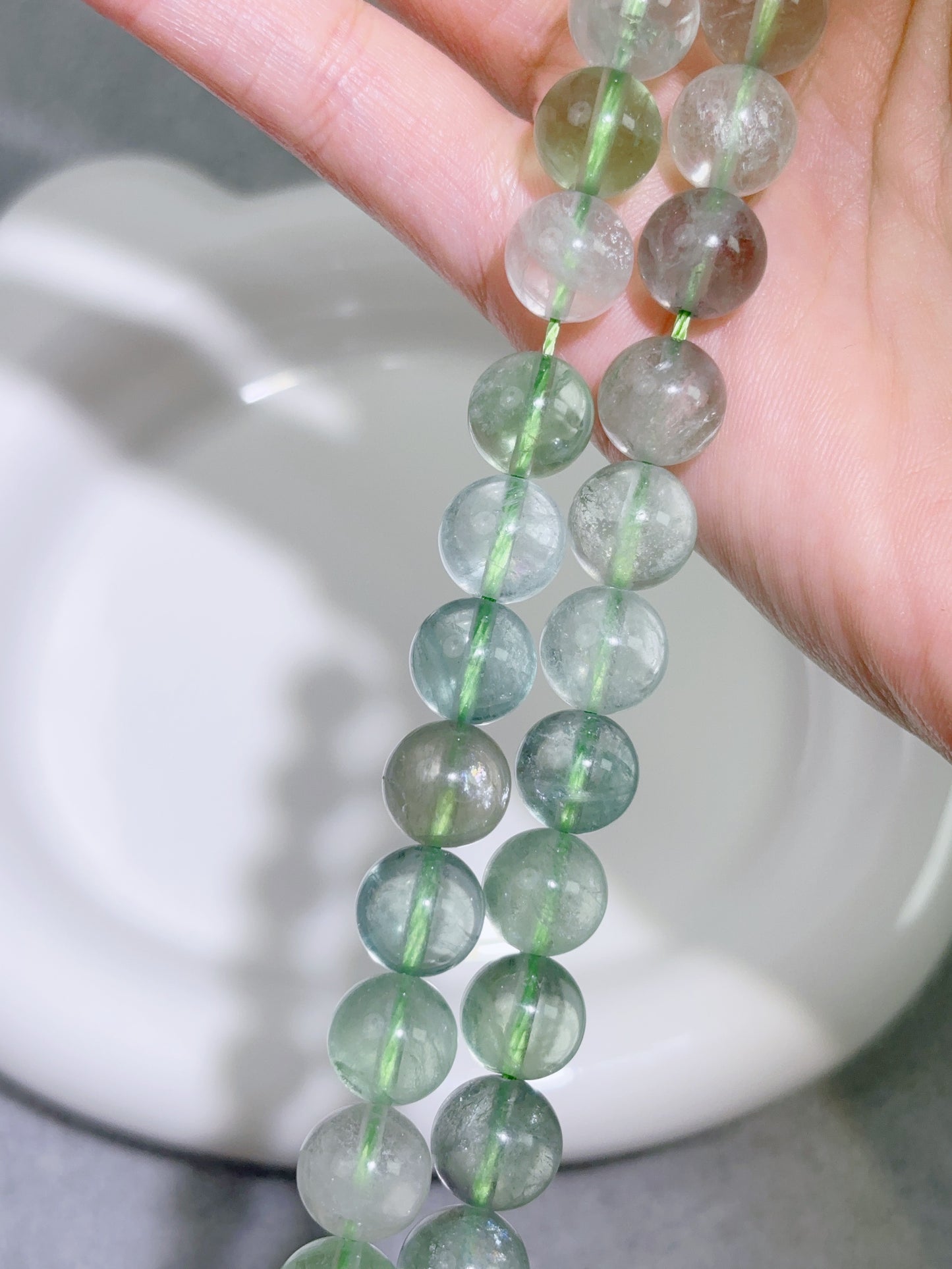 天然石連材-ビーズ-10 mmグリーンフローライト