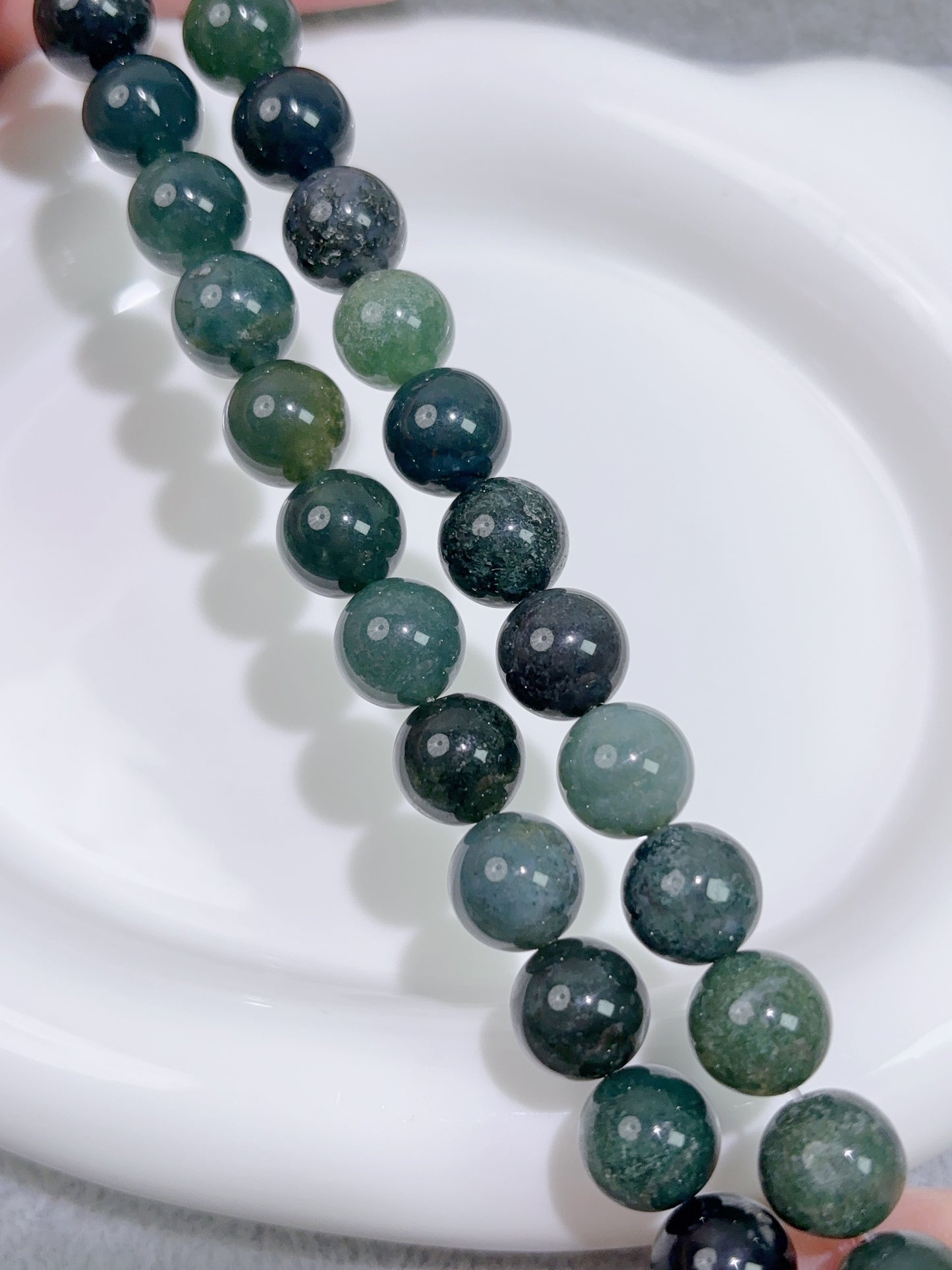 天然石連材-ビーズ-10 mm水草瑪瑙/moss agate