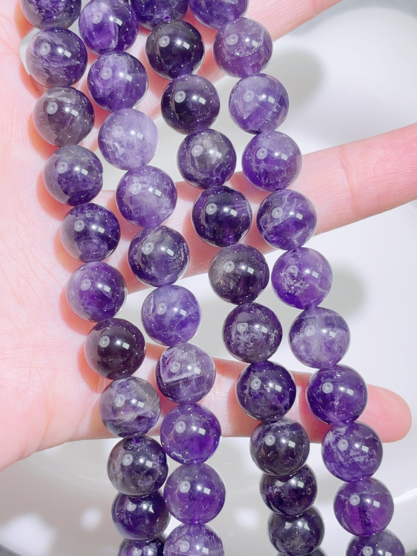 天然石連材--ビーズ-10 mm紫水(綿入り)