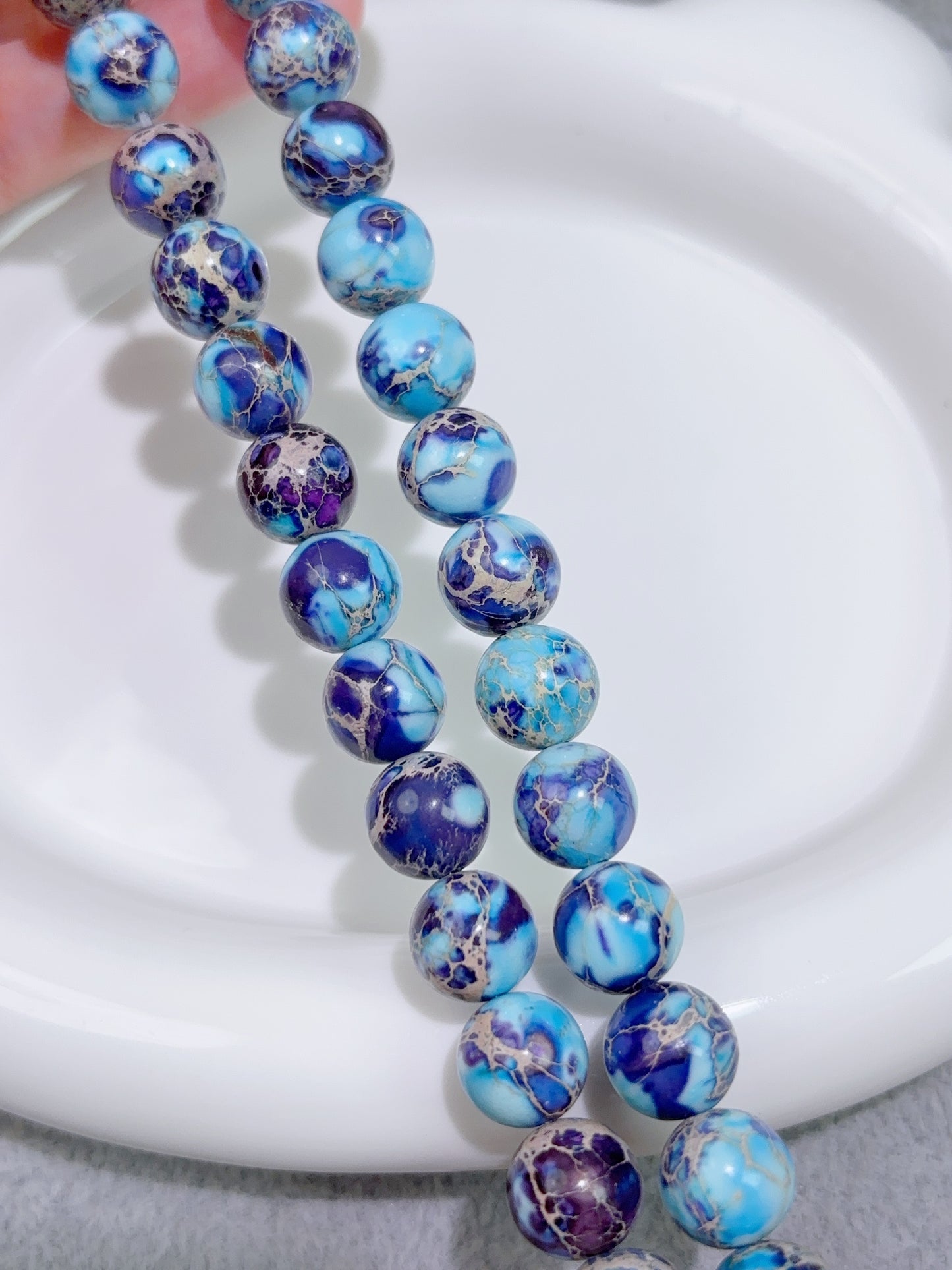 天然石連材--玉--10 mm帝皇石(最適化)青/紫/赤/茶緑 3 mmアマゾンビーズ