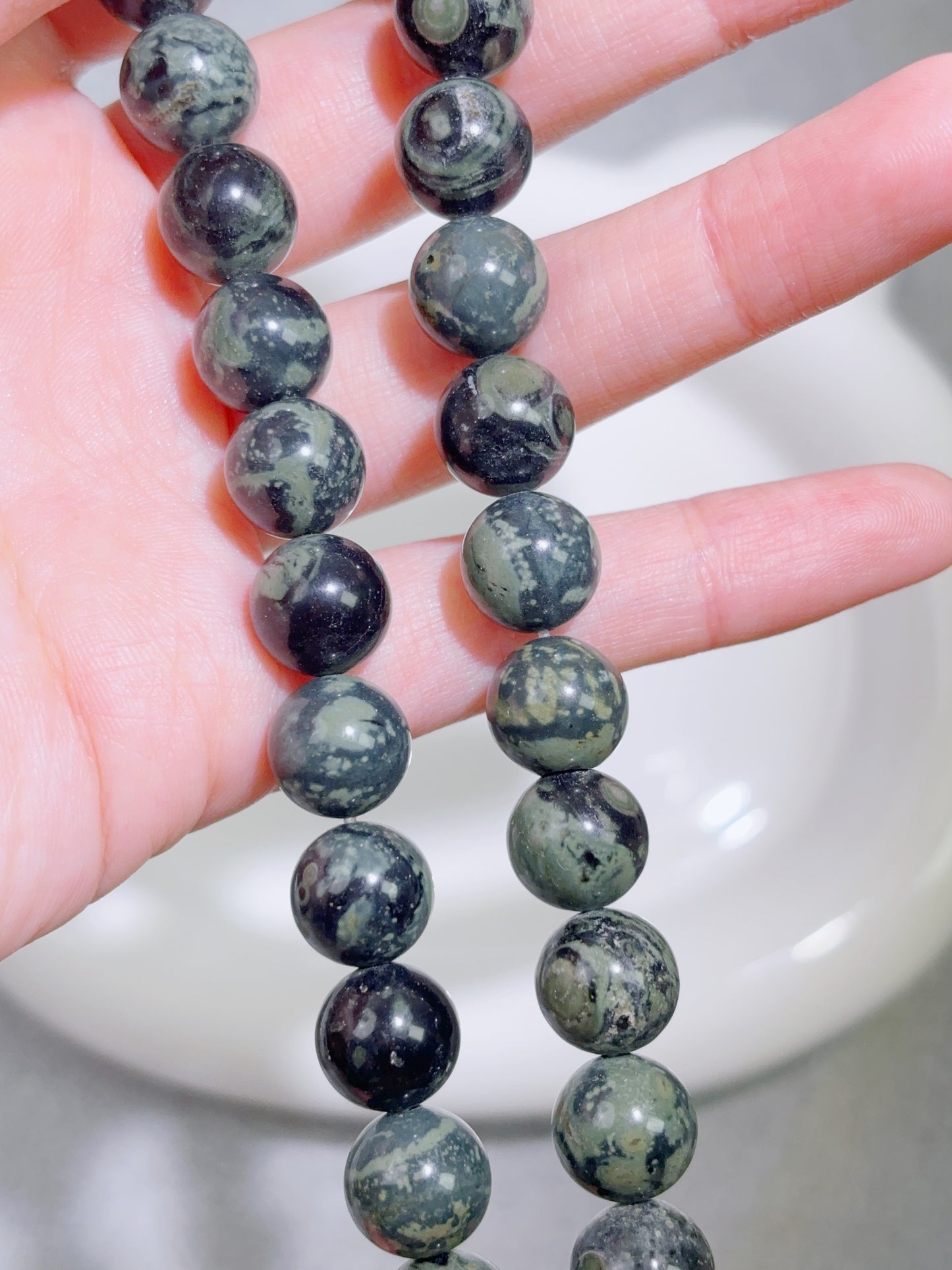 天然石連材-円珠-10 mm雀仔石/カンババジャスパー