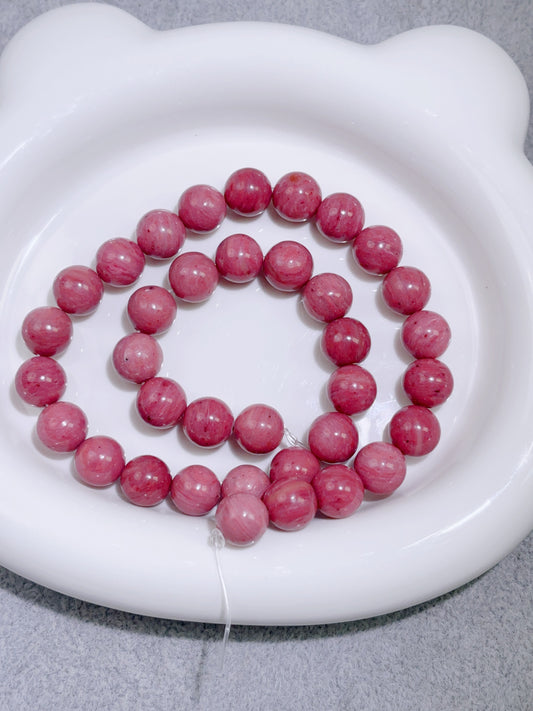 天然石連材-円珠-10 mm赤紋石/ロードクロサイト