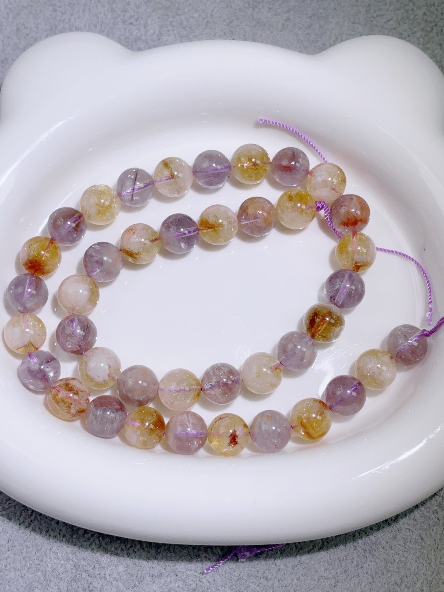 天然石連材-ビーズ-10 mm紫鈦晶/Citrine