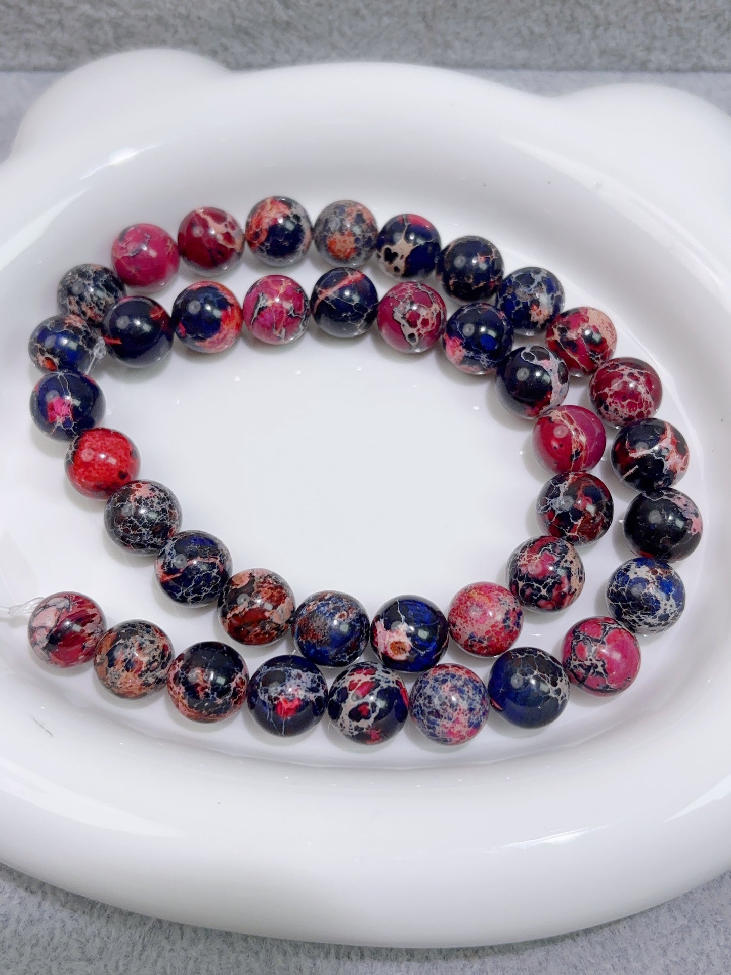 天然石連材--玉--10 mm帝皇石(最適化)青/紫/赤/茶緑 3 mmアマゾンビーズ