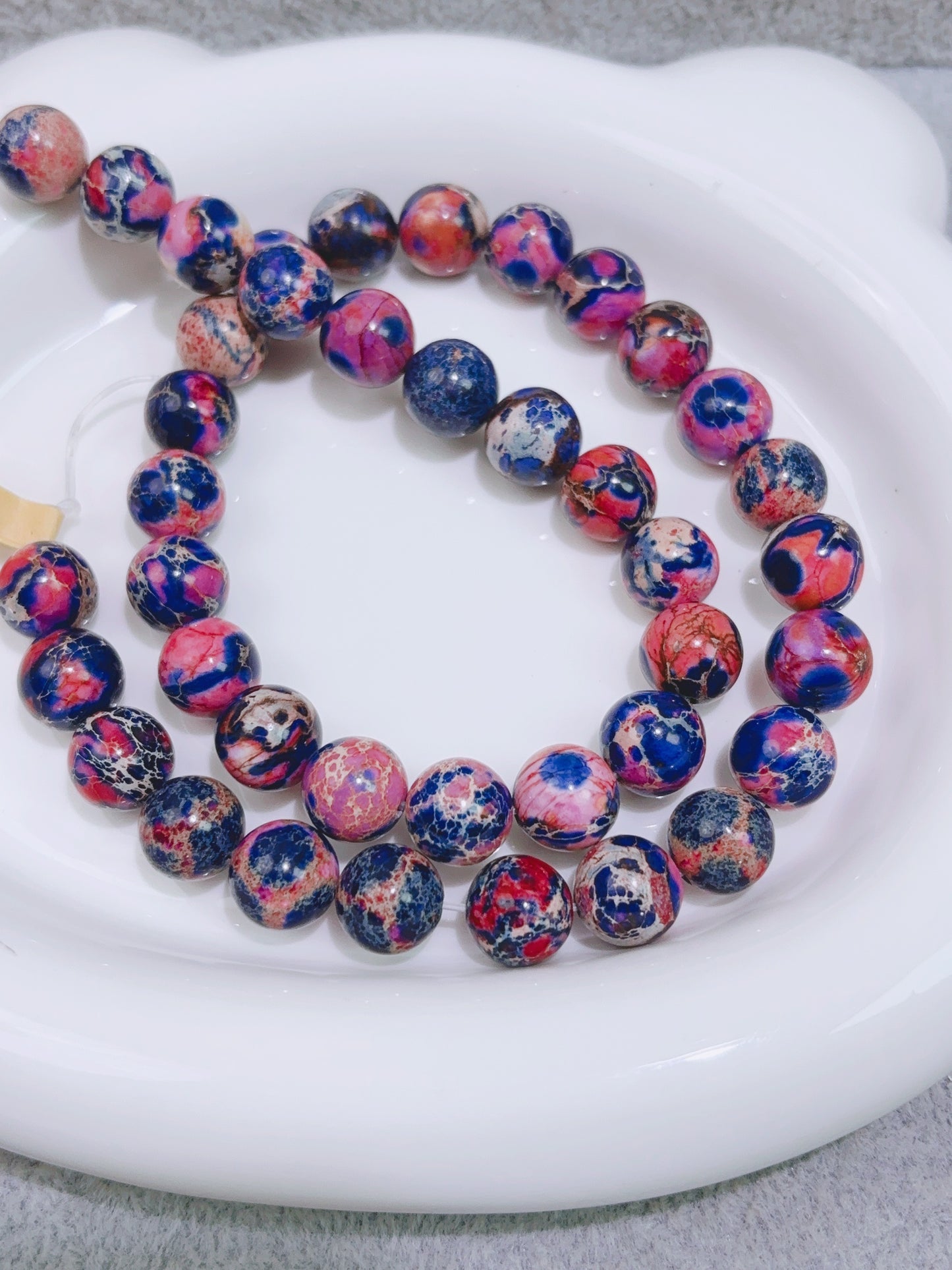 天然石連材--玉--10 mm帝皇石(最適化)青/紫/赤/茶緑 3 mmアマゾンビーズ