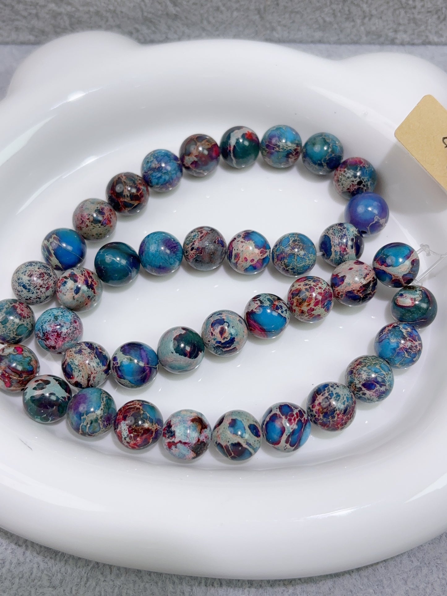 天然石連材--玉--10 mm帝皇石(最適化)青/紫/赤/茶緑 3 mmアマゾンビーズ