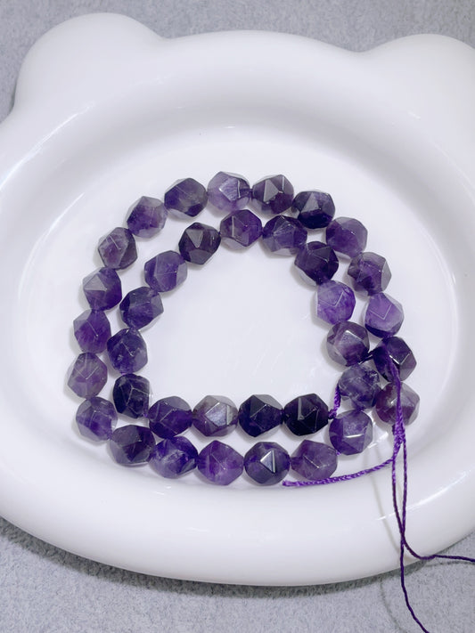 天然石連材-多面ビーズ-8 x 10 mm紫水晶