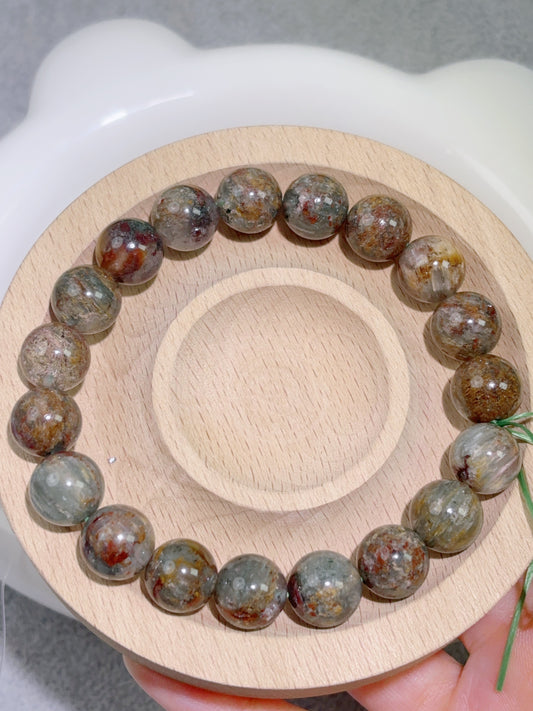 天然石手串シリーズ-円珠-11.1 mm紅緑幽霊