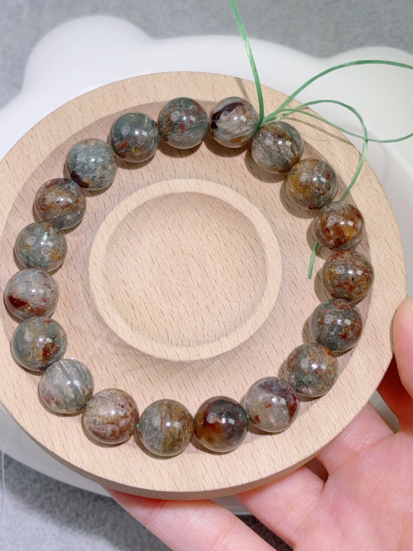 天然石手串シリーズ-円珠-11.1 mm紅緑幽霊