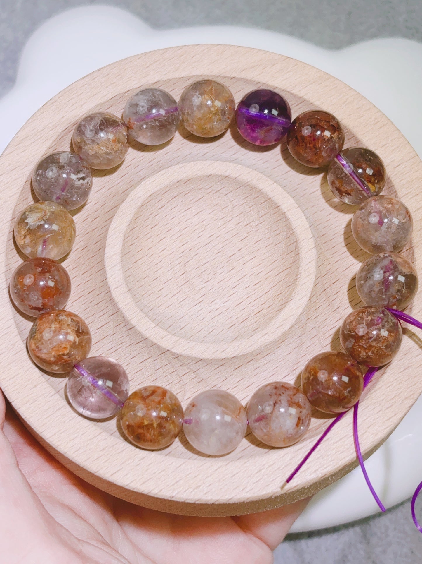 天然石手串シリーズ-円珠-11.5 mm紫幽霊