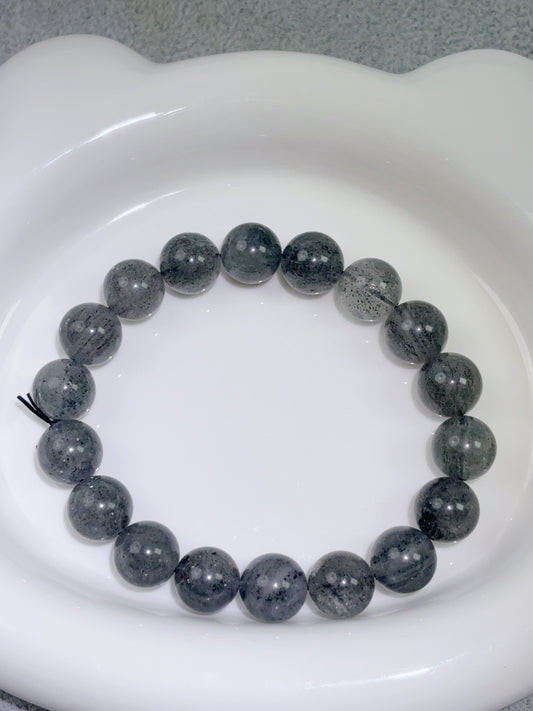 天然石手串シリーズ-円珠-11.7 mm黒イチゴ水晶/黒ストロベリークォーツ