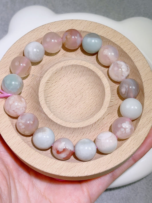 天然石手串シリーズ-ビーズ-11.8 mm桜瑪瑙1号