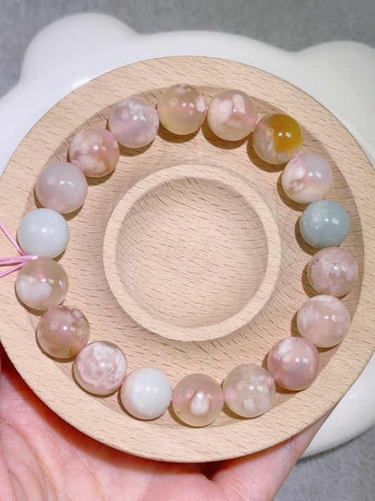 天然石手串シリーズ-ビーズ-11.8 mm桜瑪瑙3号