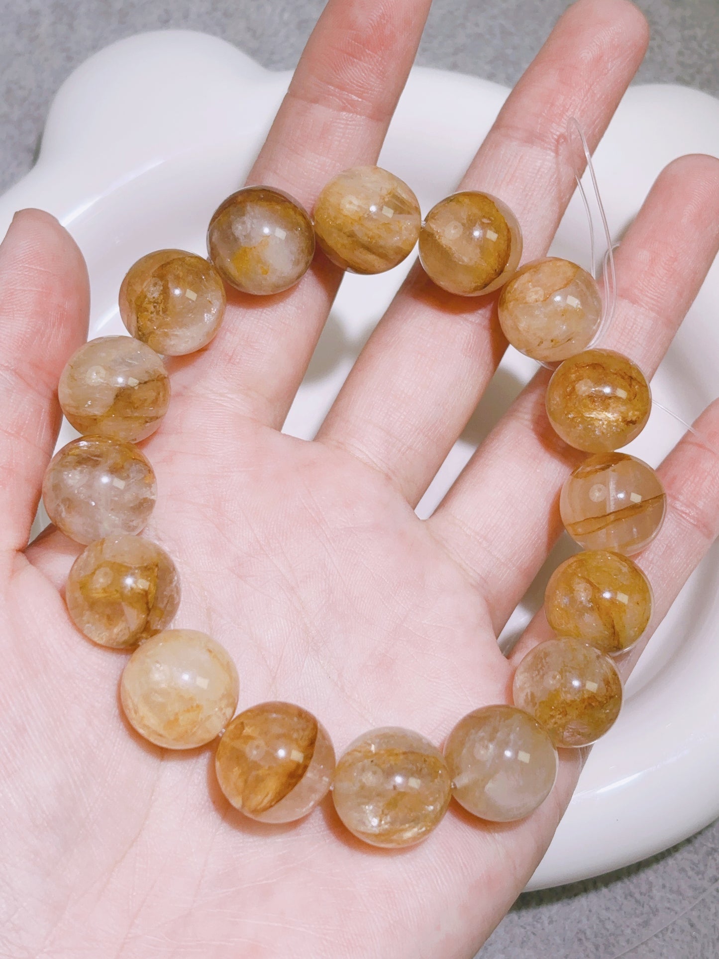 天然石手串シリーズ-ビーズ-14.2 mmイエロー・ヘマタイドクォーツ