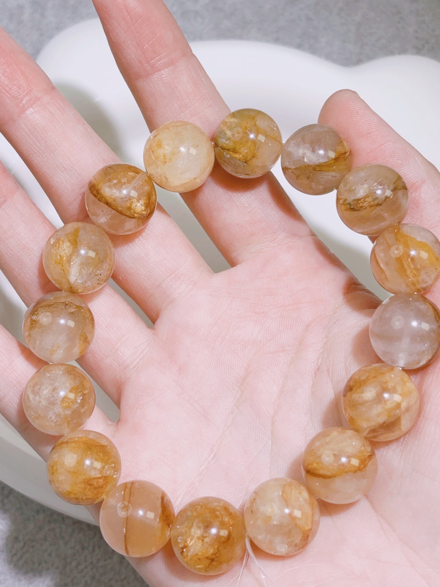 天然石手串シリーズ-ビーズ-14.2 mmイエロー・ヘマタイドクォーツ