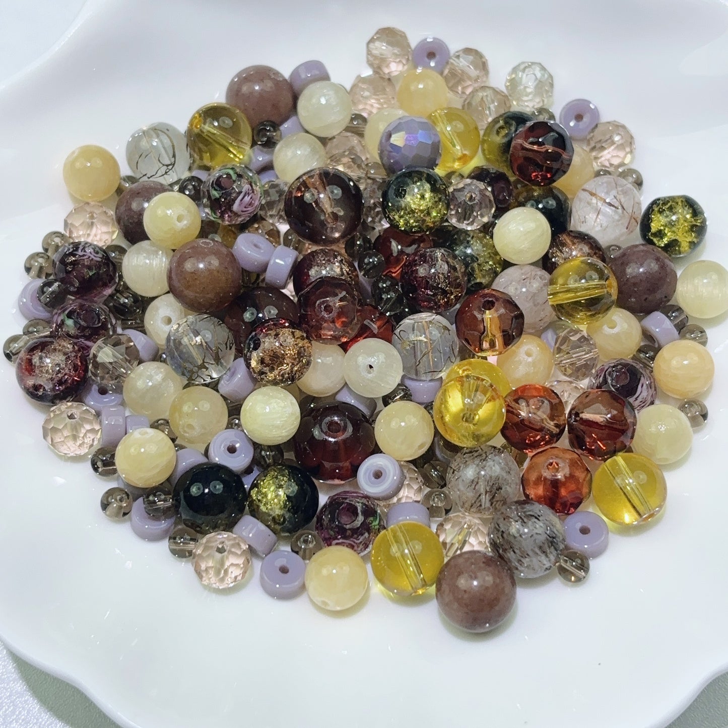 A 混鍋シリーズ 【真夜中のバラ】10 mm天然紫東陵、10 mm天然黒金超七、8 mm天然黄糸玉、8 mm紫色高温バラ、高品質ガラスビーズ