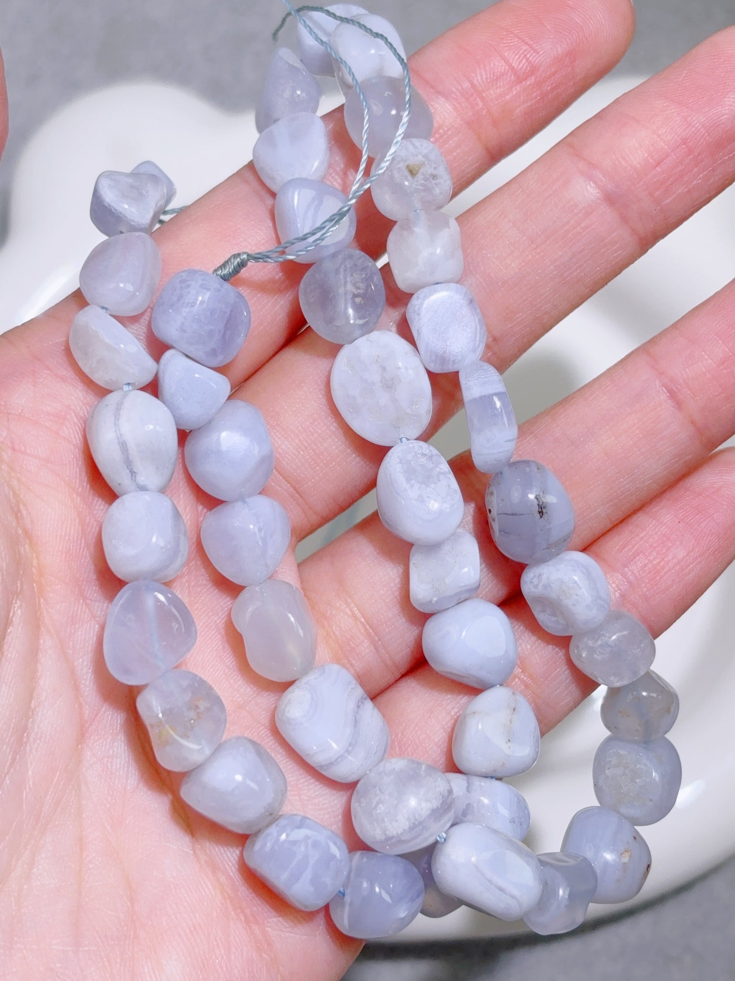 天然石連材-糖豆-7-9 mmブルーレースアゲート