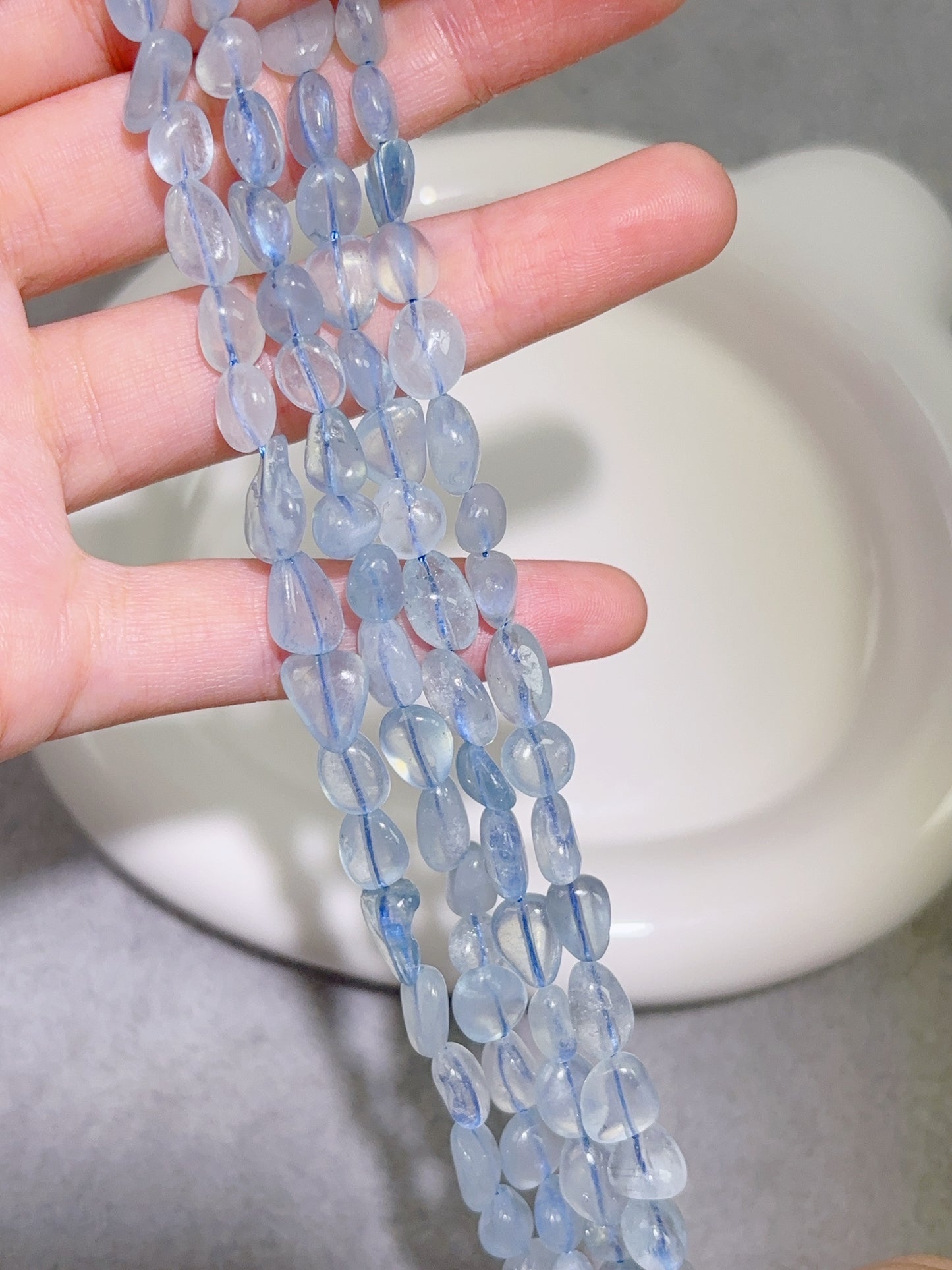 天然石連材-糖豆-7-9 mmアクアマリン 高透明性