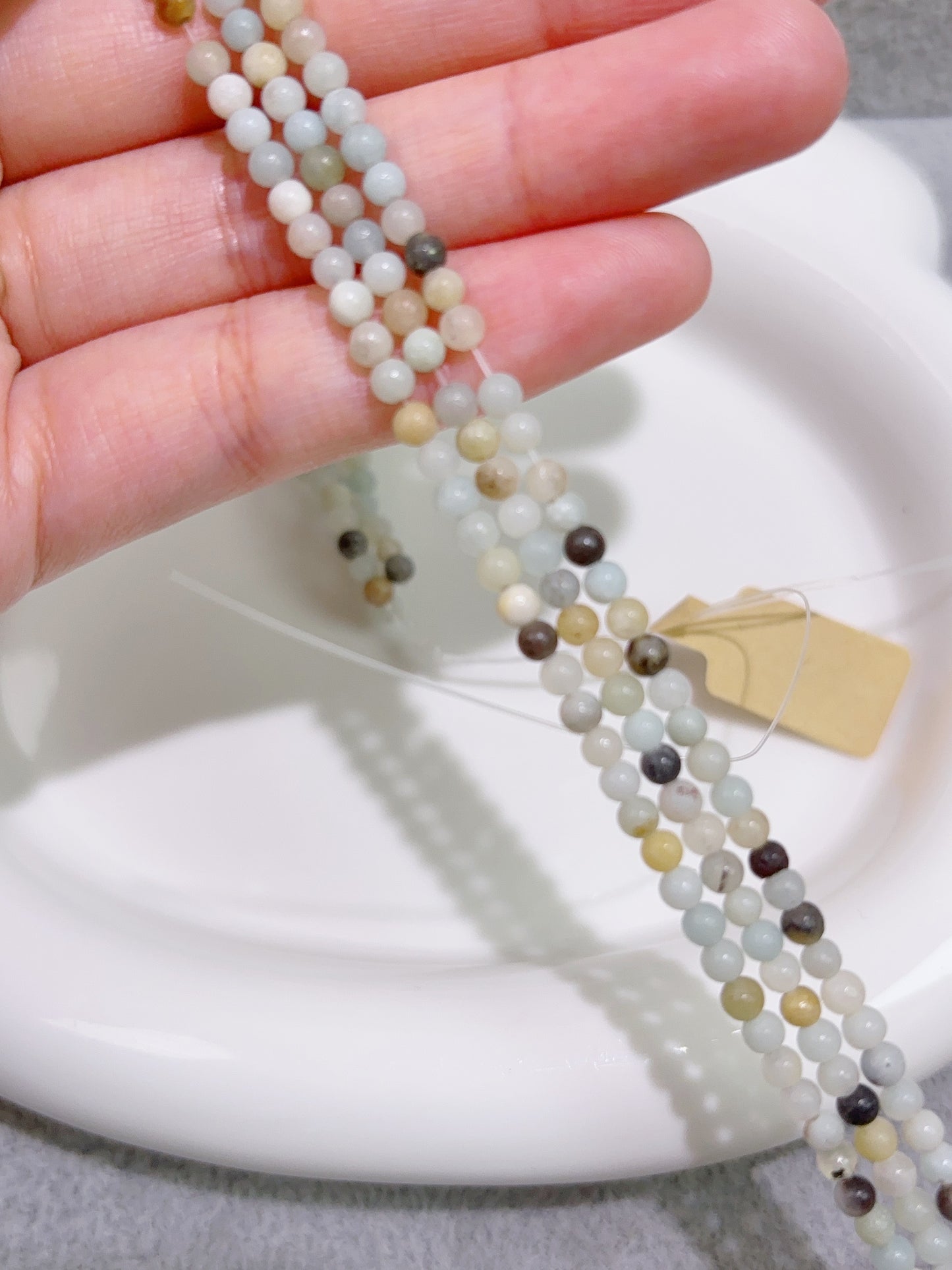 天然石連材--円珠--3 mmアマゾナイト