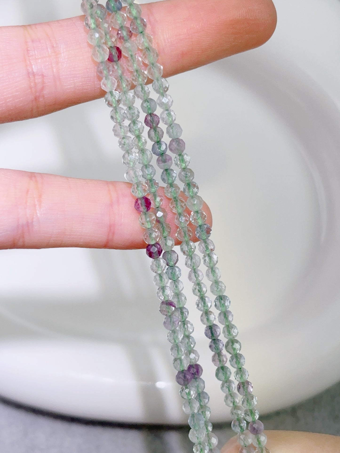 天然石連材-多面-3 mmグリーンフローライト