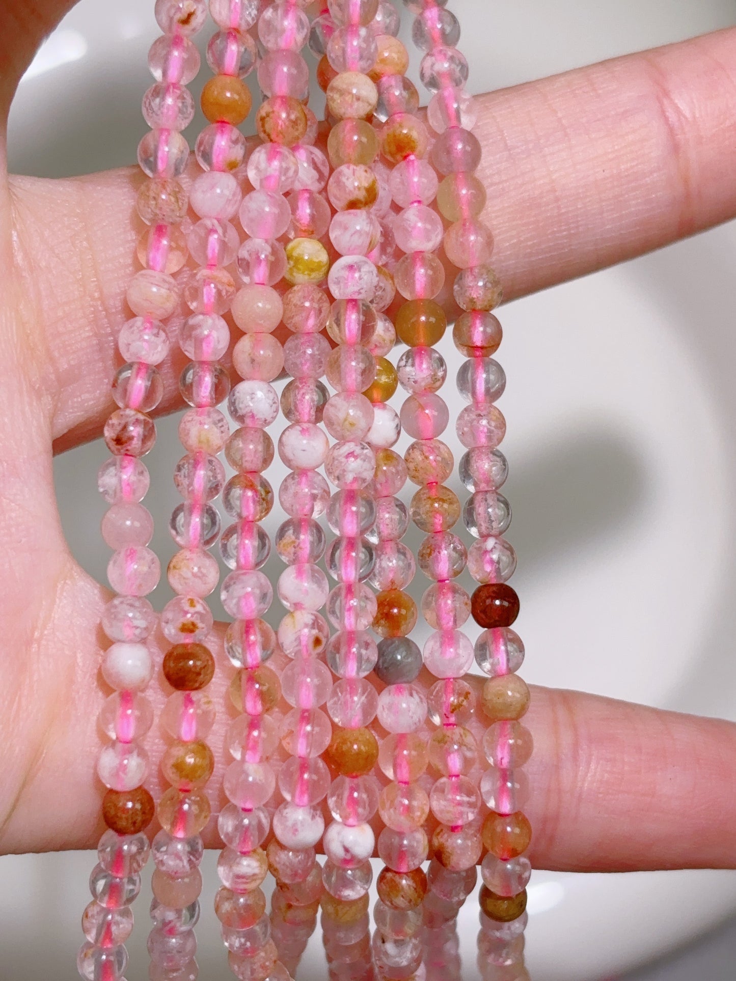 天然石連材-ビーズ-3 mm桜瑪瑙