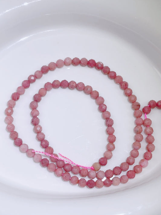 天然石連材-多面-4 mm赤紋石/ロードクロサイト/インカローズ