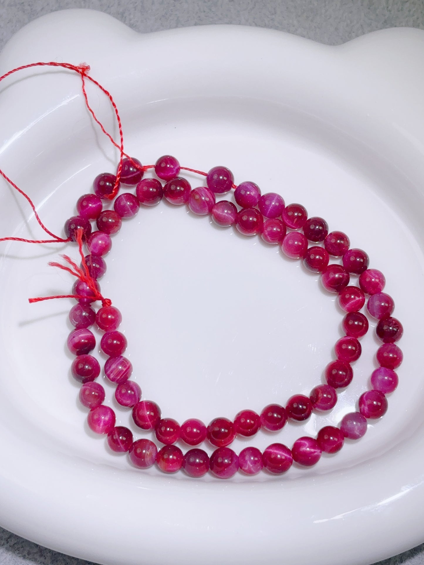 天然石連材-ビーズ-6 mmバービーピンク虎眼石