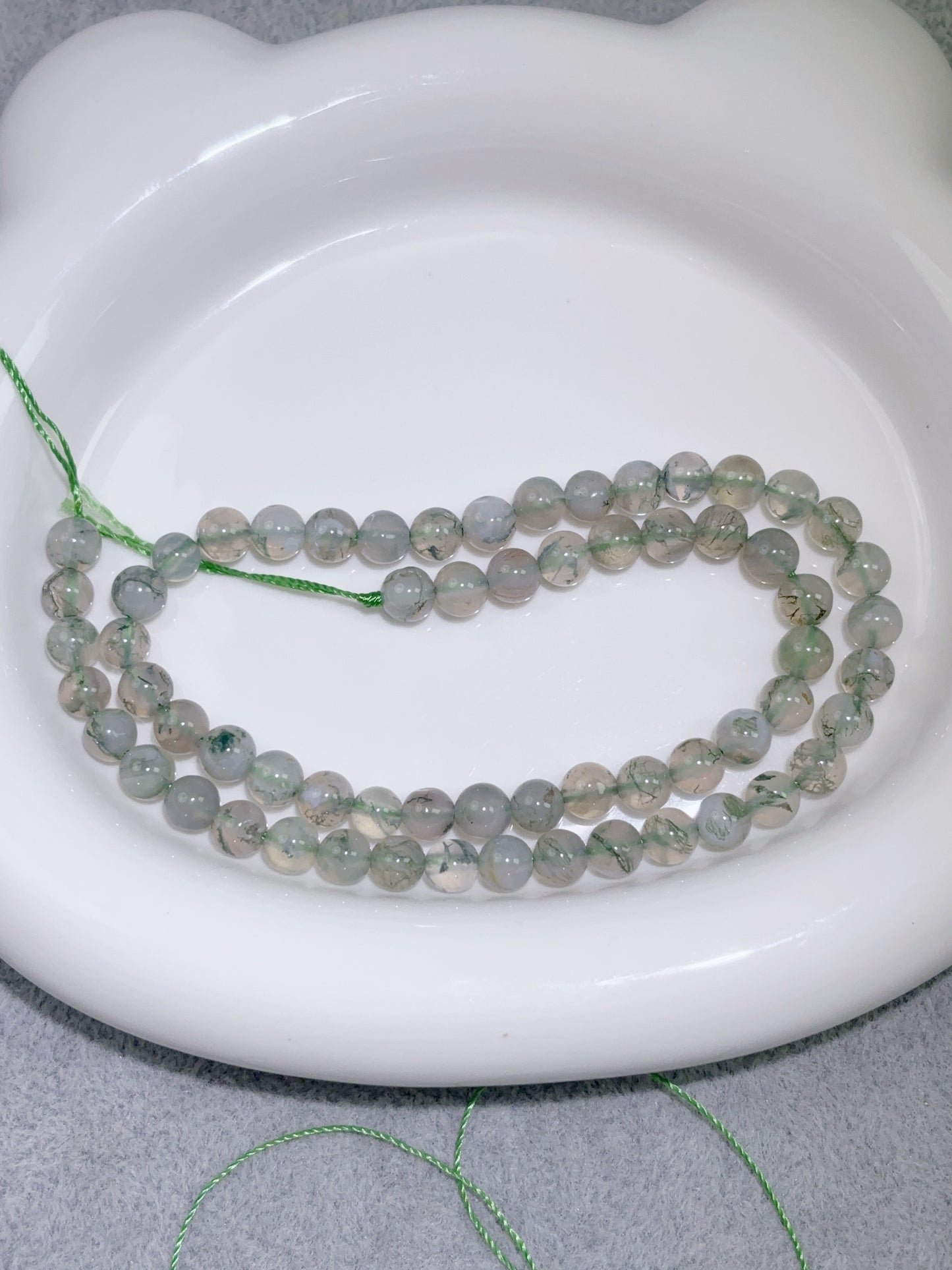 天然石連材-ビーズ-6 mm水草瑪瑙