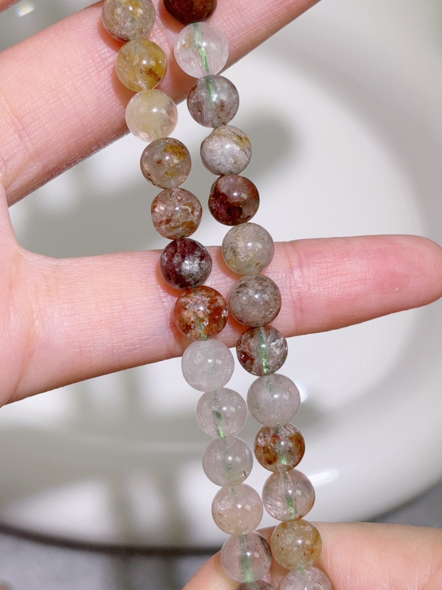 天然石連材-ビーズ-6 mm千層幽霊