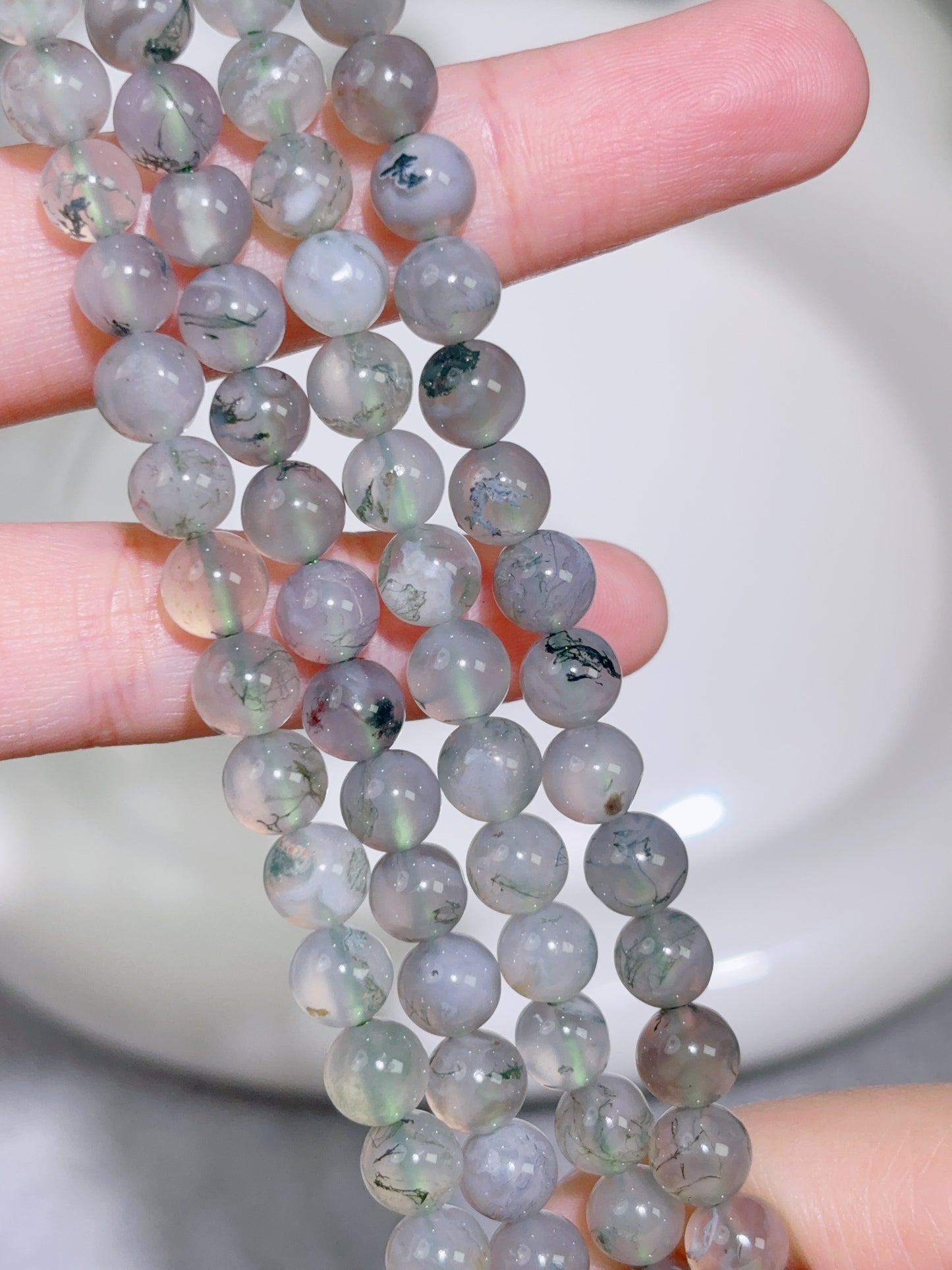 天然石連材-ビーズ-6 mm水草瑪瑙