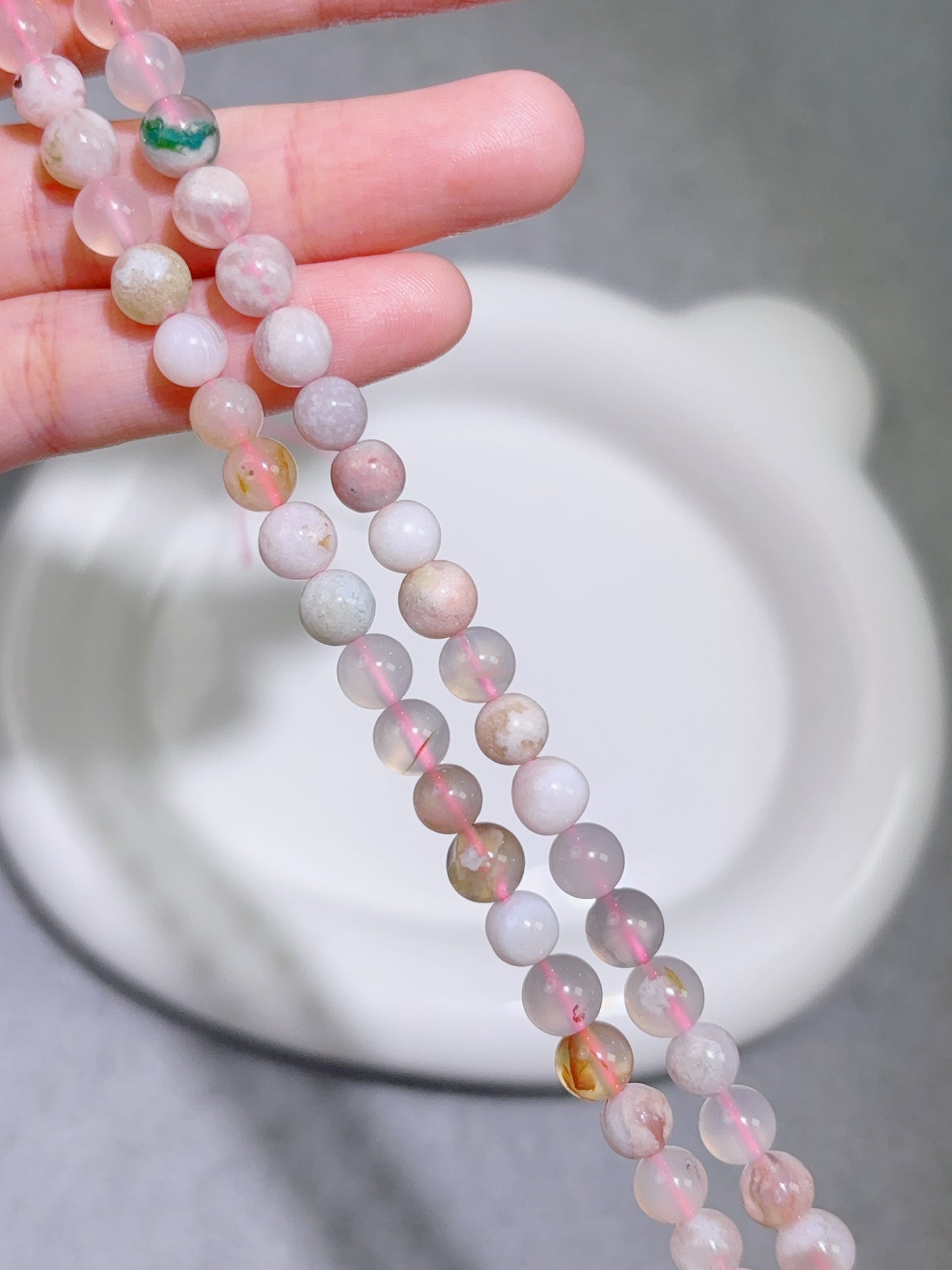 天然石連材-ビーズ-6.6 mm桜瑪瑙