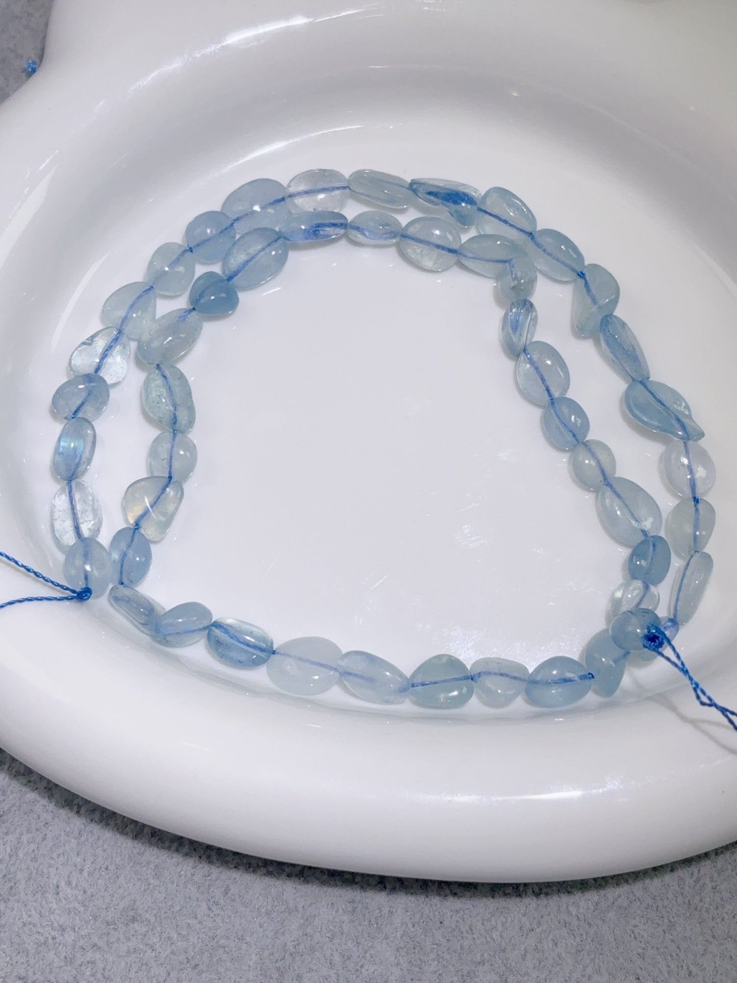 天然石連材-糖豆-7-9 mmアクアマリン 高透明性