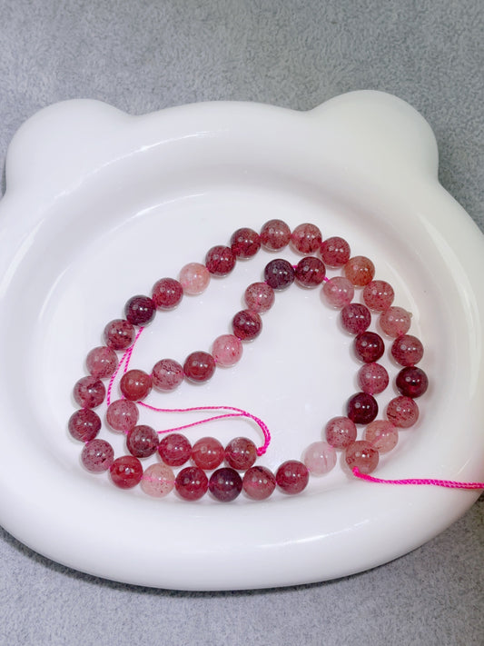 天然石連材-ビーズ-8 mm老鉱ストロベリークォーツ(黒点なし)