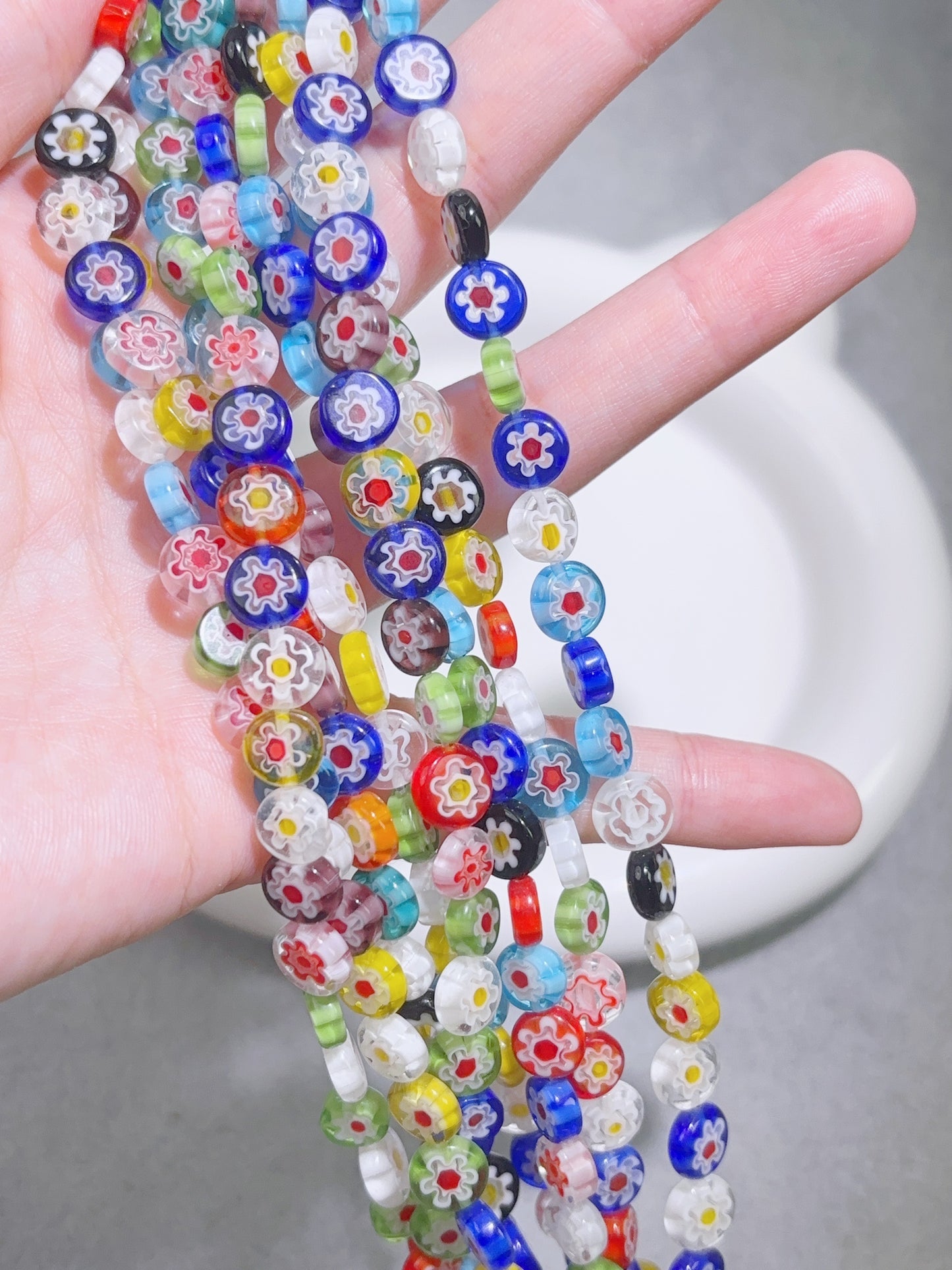 ガラス連材-円餅-8 mm円餅小花