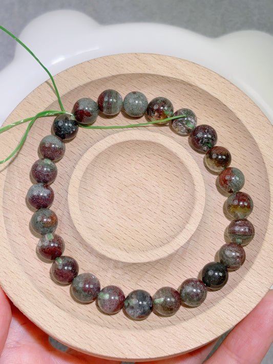 天然石手串シリーズ-ビーズ-8 mm紅緑幽霊/ファントムクォーツ