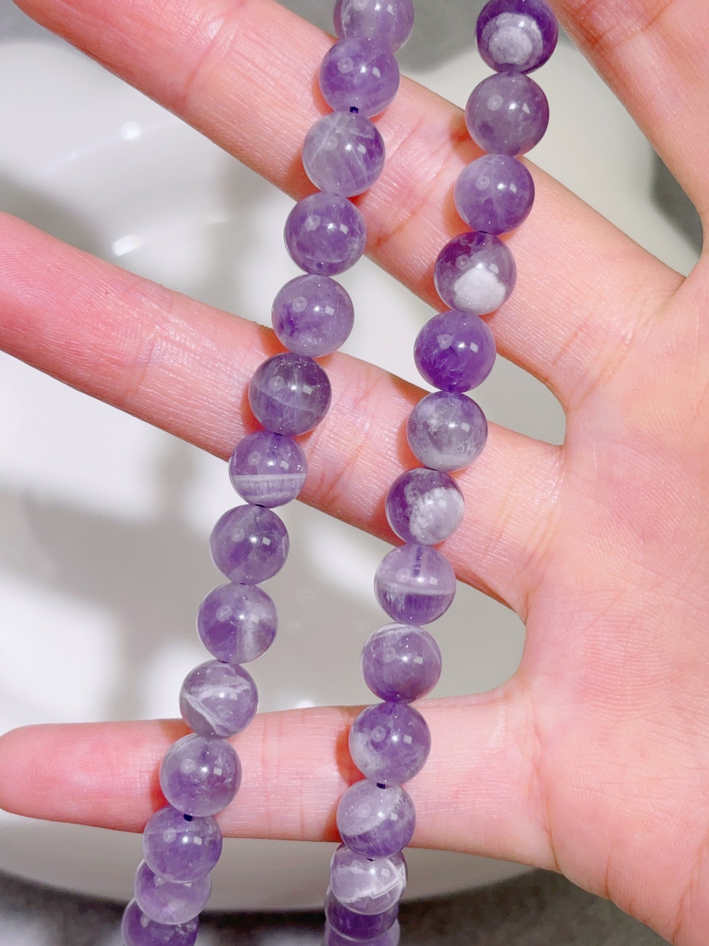 天然石連材-ビーズ-7.8 mmファンタジーアメジスト