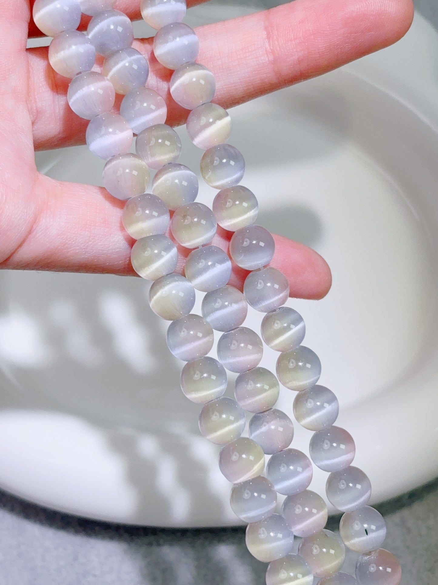 天然石連材-ビーズ-8 mmユニコーンキャッツアイ