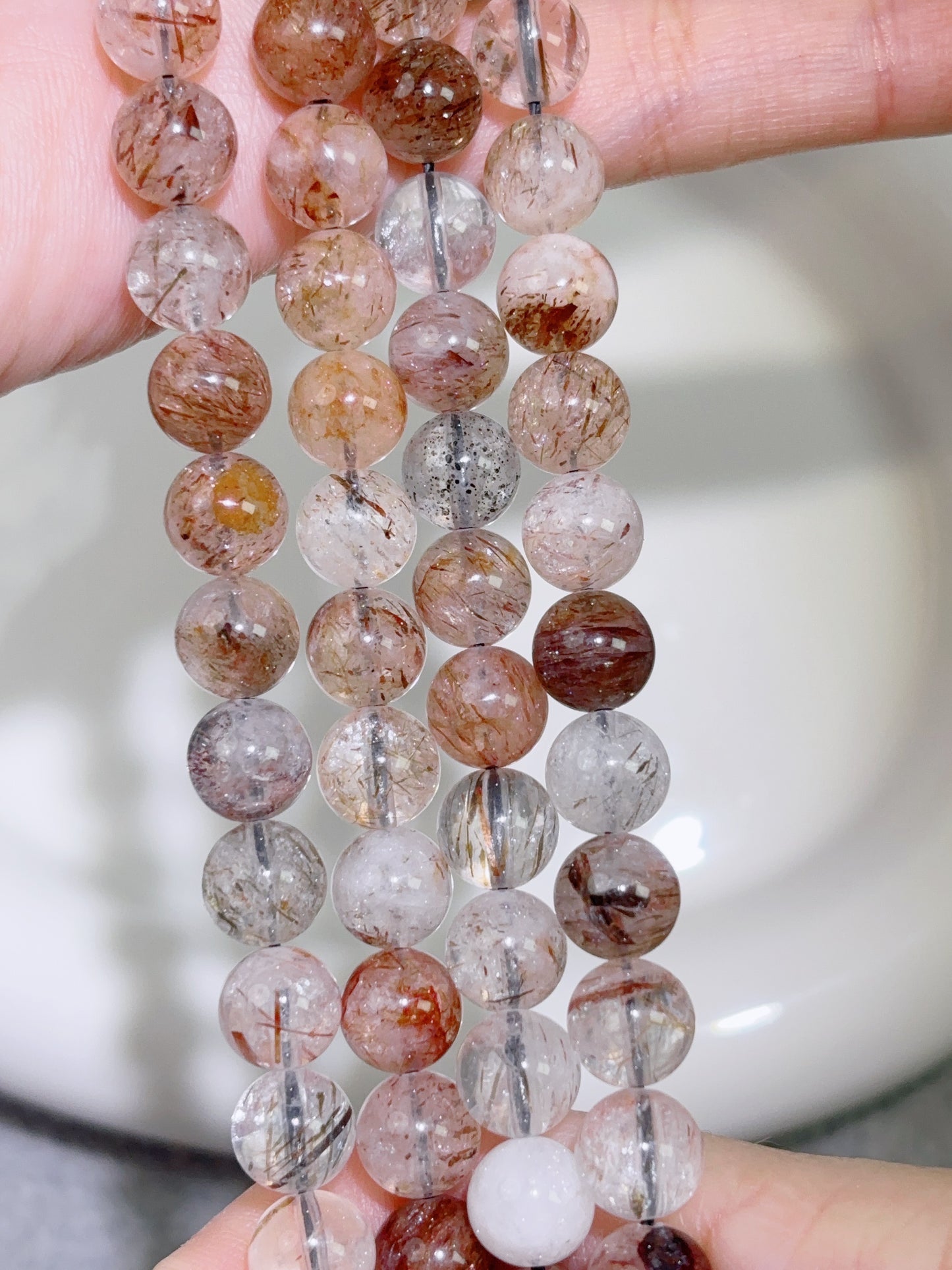 天然石連材-円珠-8 mm黒金超七/ブラックゴールドスーパーセブン