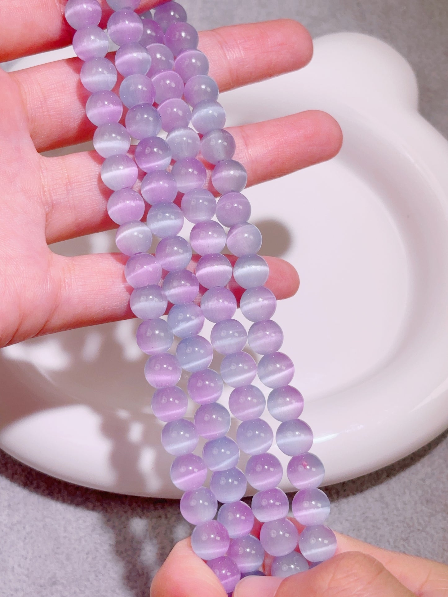 天然石連材-玉-8 mm青紫キャッツアイ