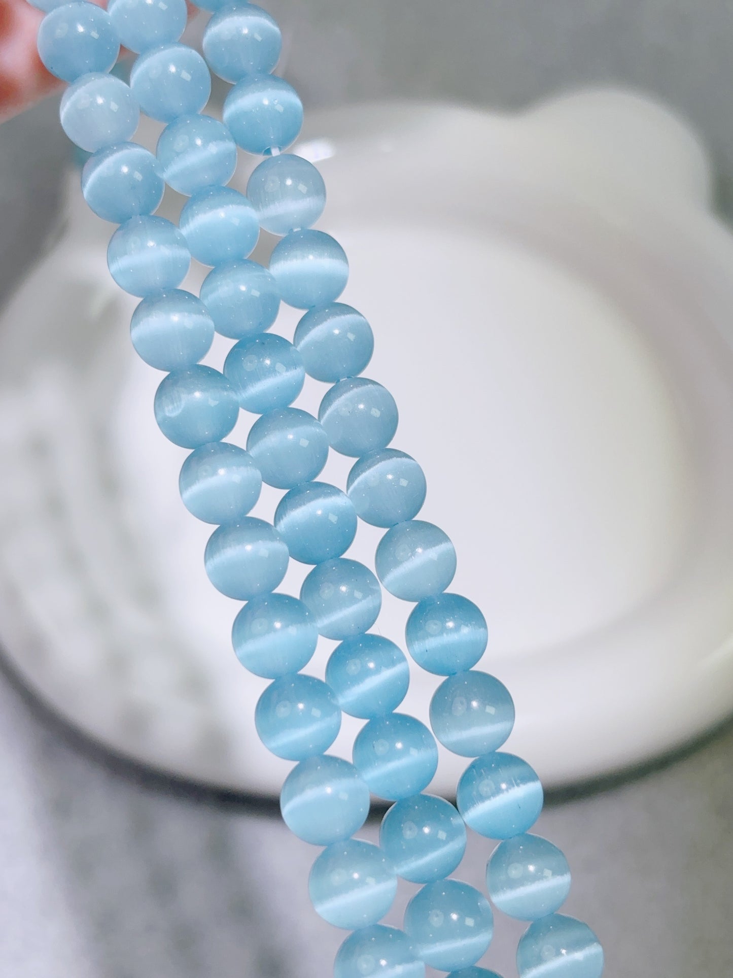 天然石連材-円玉-8 mm青色猫眼石