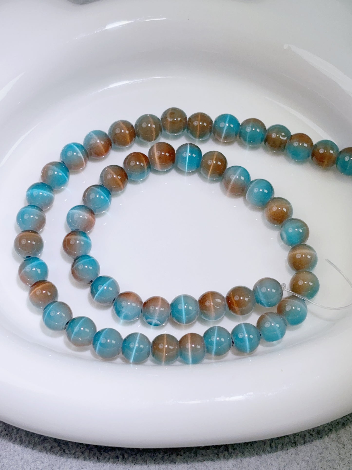 天然石連材-円珠-8 mm敦煌猫眼石