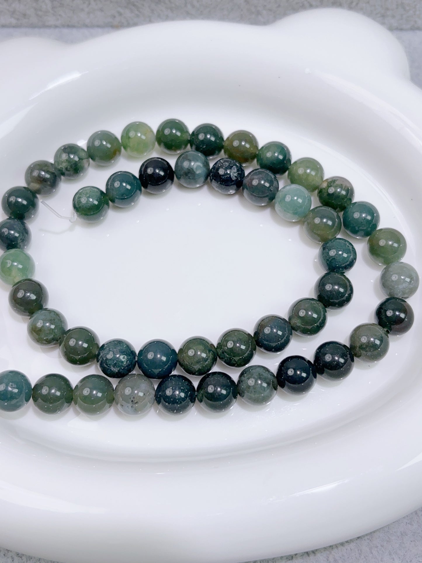 天然石連材-ビーズ-8 mm水草瑪瑙/moss agate