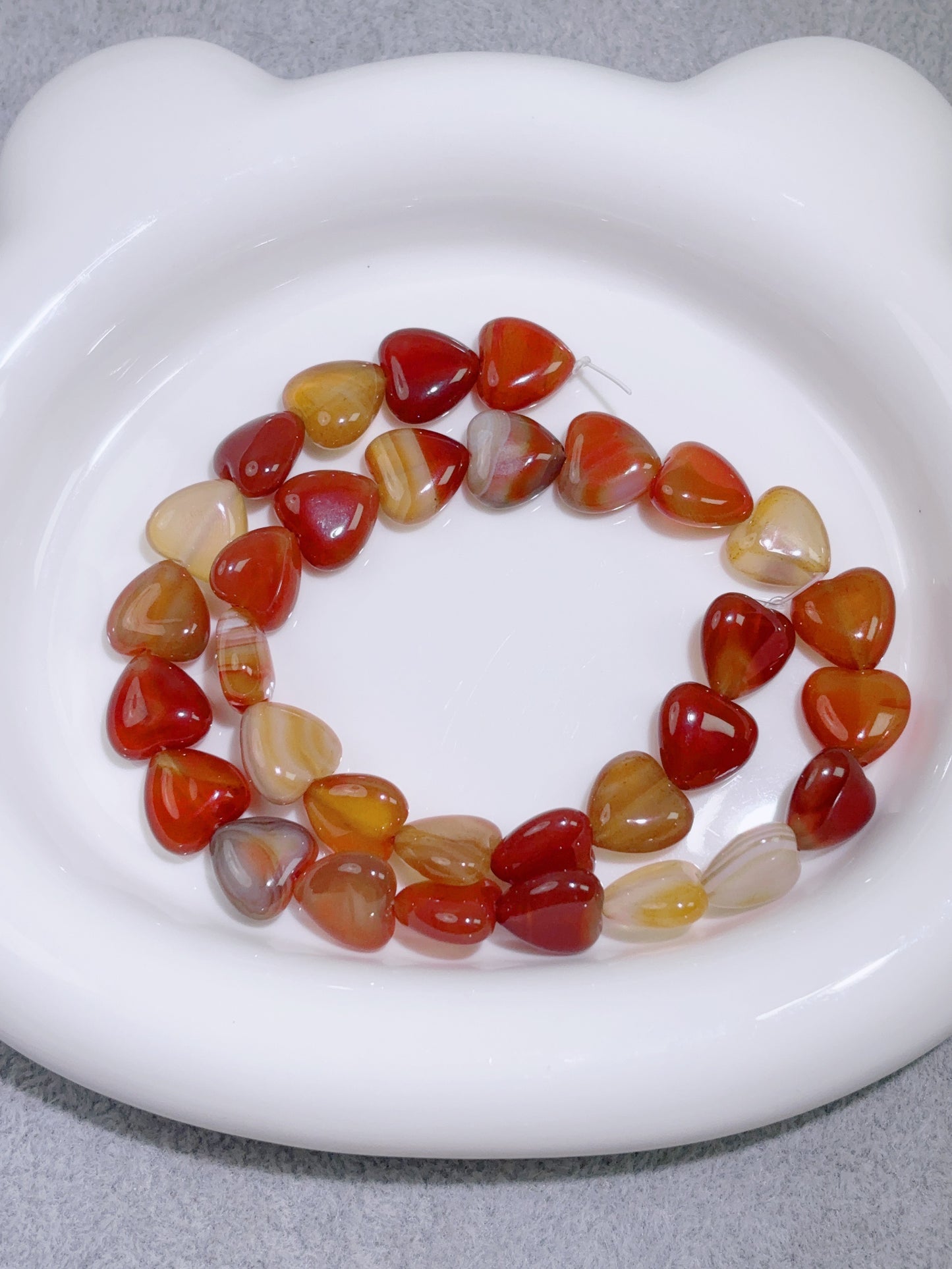 天然石連材-ハートビーズ-12 mm赤メノウ