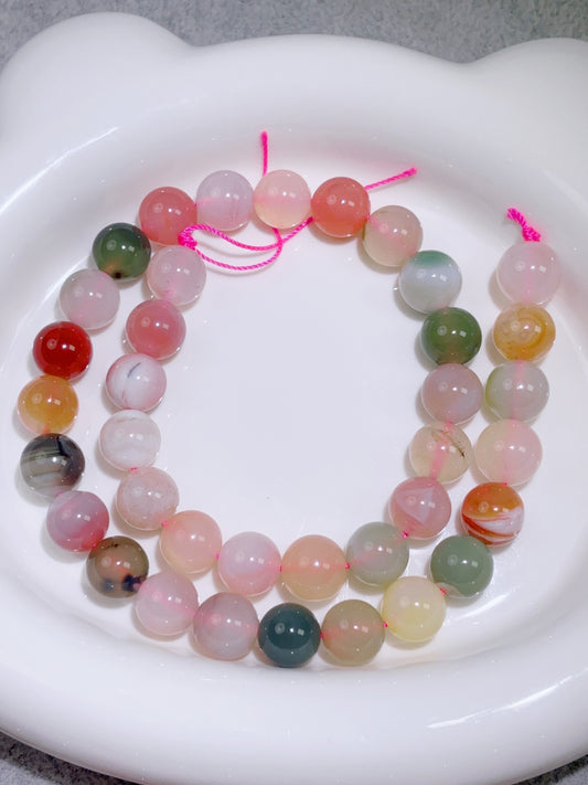 天然石連材-ビーズ-10 mm塩源瑪瑙