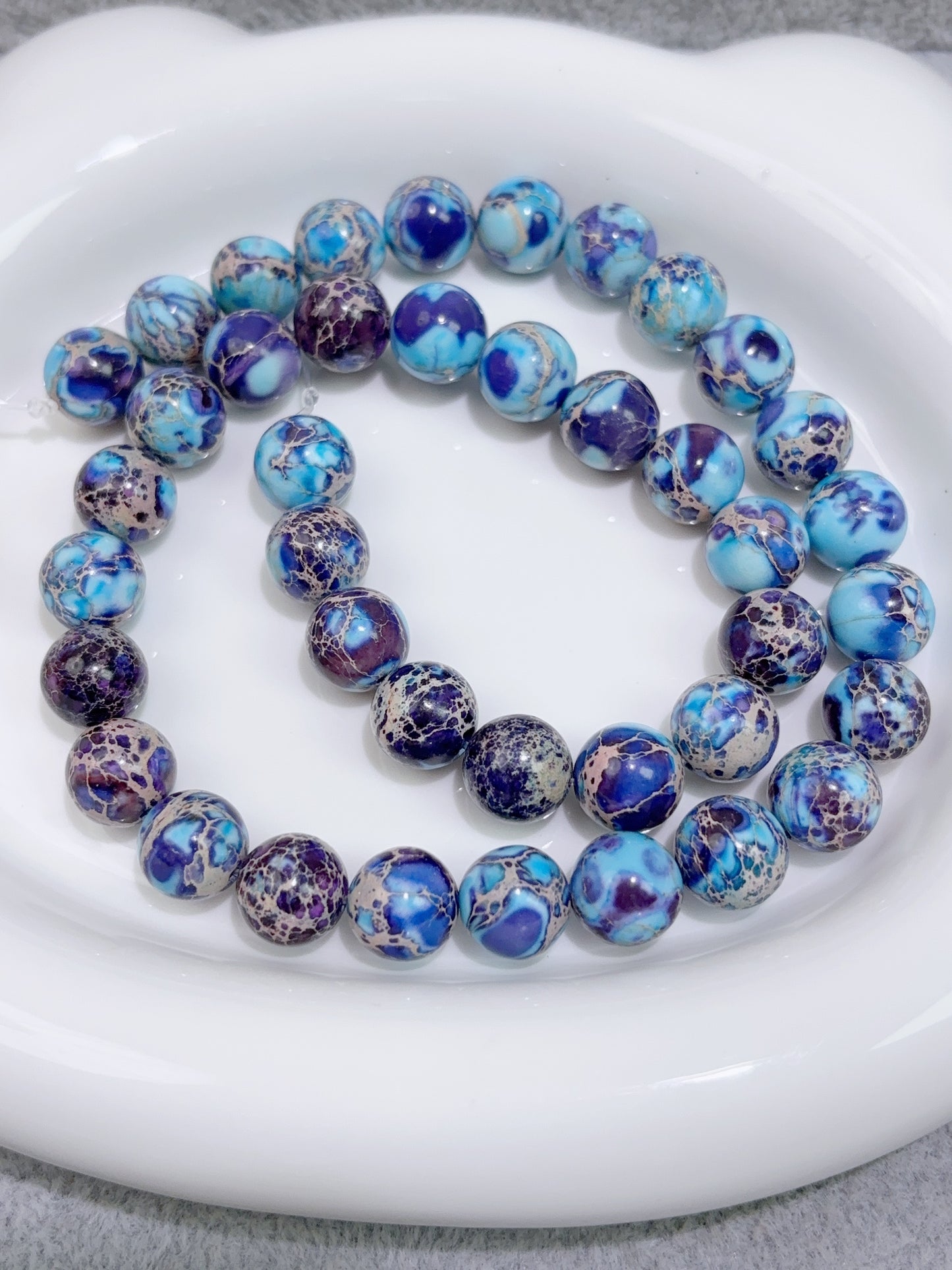 天然石連材--玉--10 mm帝皇石（最適化）青/紫/赤/茶緑 3 mmアマゾンビーズ