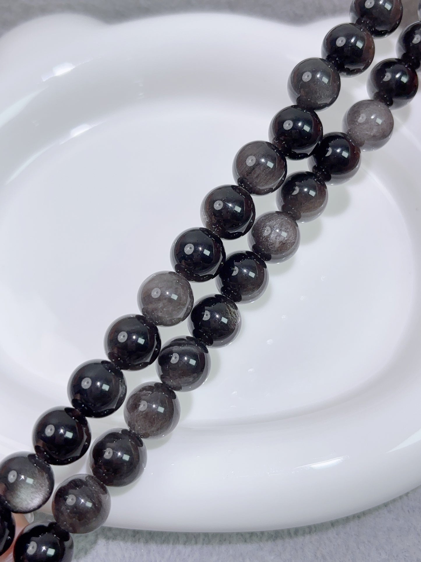 天然石連材-円珠-10 mm銀曜石