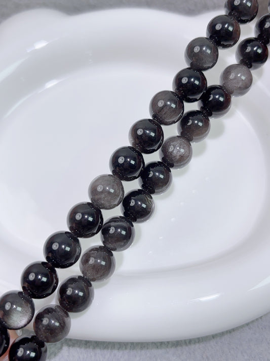 天然石連材-円珠-10 mm銀曜石