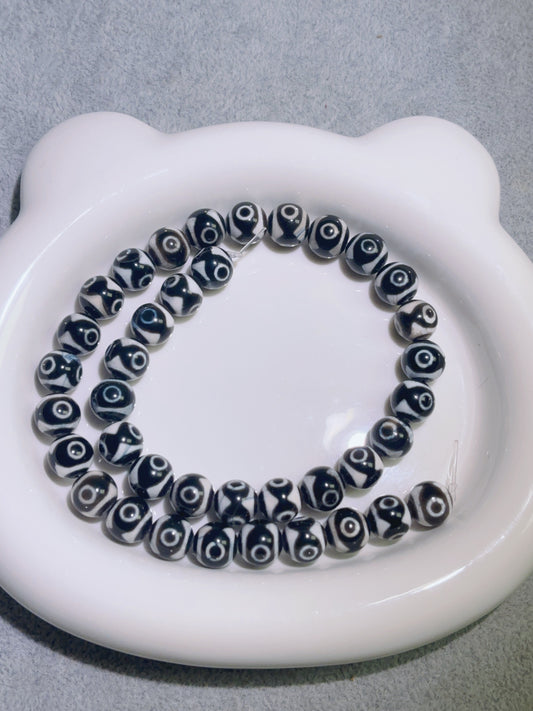 然石連材-ビーズ-10 mm白黒天眼瑪瑙