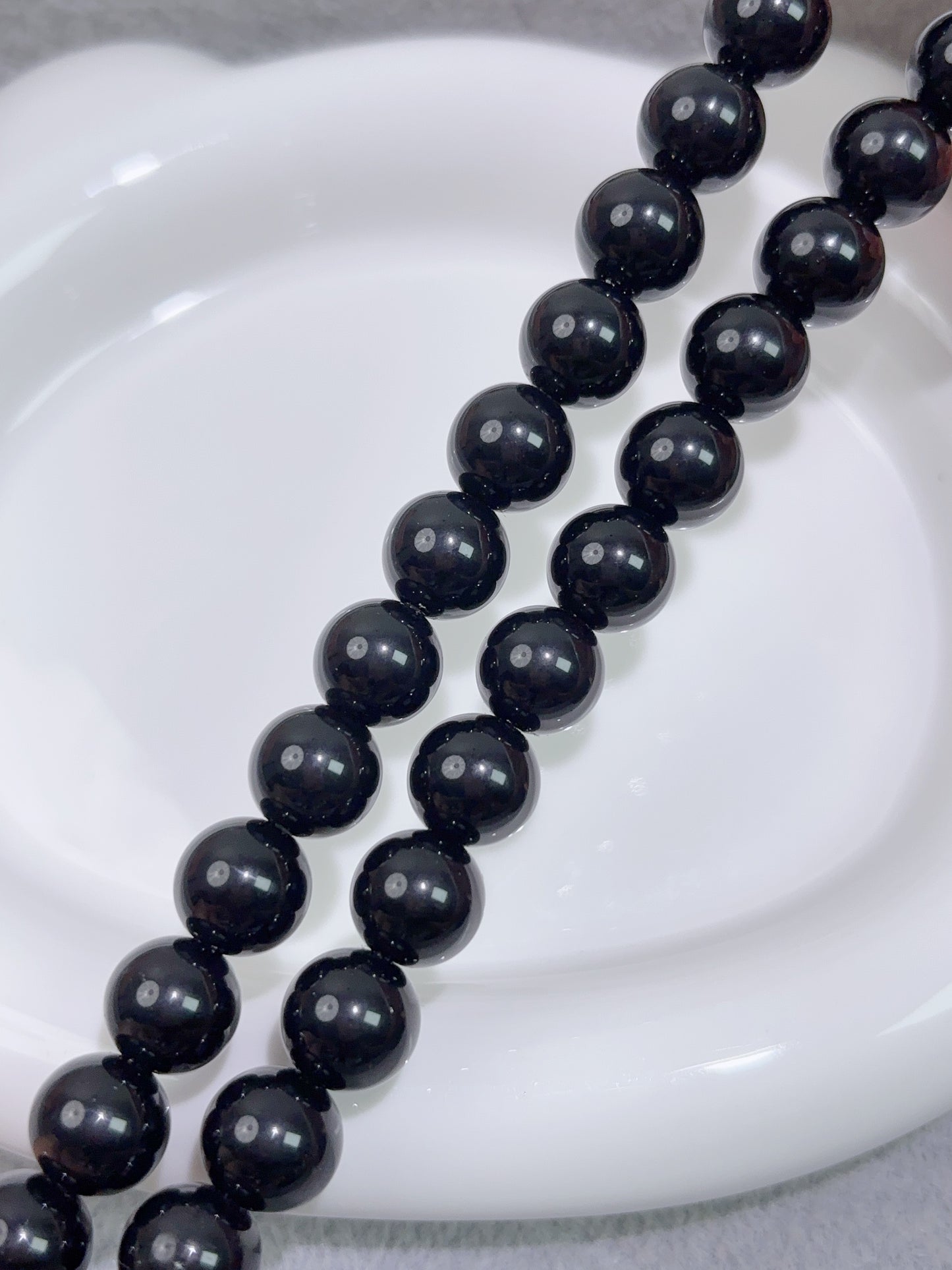 天然石連材-円珠-10 mm黒曜石